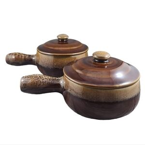 French Onion Soup Bowl Set Oven Safe Pottery MCM Retro Kitchen Dishes Bowls